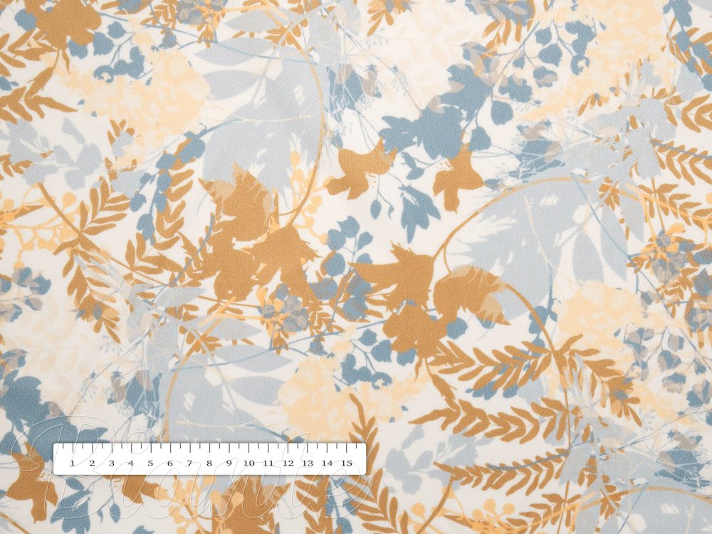 Sametová látka Tamara TMR-043 Hnědo-modré designové rostliny - šířka 140 cm - detail 4 - Biante.cz