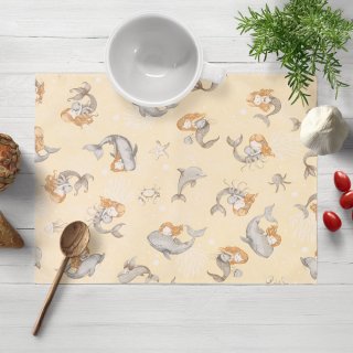 Dětské bavlněné prostírání na stůl Sandra SA-670 Šedo-hnědé mořské panny s delfíny na žlutobéžovém - Biante.cz Dětské bavlněné prostírání na stůl Sandra SA-670 Šedo-hnědé mořské panny s delfíny na žlutobéžovém - Biante.cz