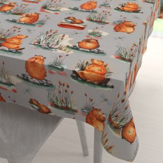 Detský bavlnený obdĺžnikový obrus Sandra SA-711 Kapybary na sivom - Biante.sk Detský bavlnený obdĺžnikový obrus Sandra SA-711 Kapybary na sivom - Biante.sk