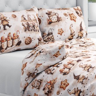 Bavlněné ložní povlečení Sandra SA-663 Hnědí skřítci s perníčky na bílém - Biante.cz Bavlněné ložní povlečení Sandra SA-663 Hnědí skřítci s perníčky na bílém - Biante.cz