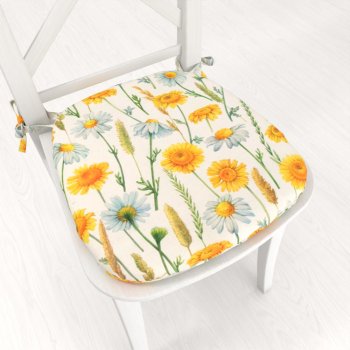 Oblý podsedák PML-104 Bílé a žluté kopretiny na bílém - 39x37x3 cm - Biante.cz Oblý podsedák PML-104 Bílé a žluté kopretiny na bílém - 39x37x3 cm - Biante.cz
