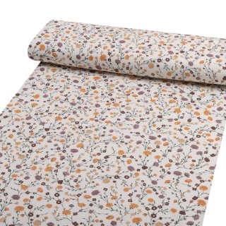 Bavlněná látka/plátno Sandra SA-720 Oranžovo-hnědo-béžové drobné květiny na smetanovém - šířka 160 cm - detail 1 - Biante.cz