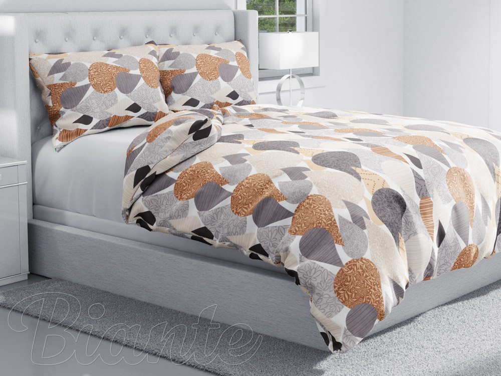 Bavlněné ložní povlečení Sandra SA-507 Hnědo-šedé kapky s ornamenty - detail 1 - Biante.cz