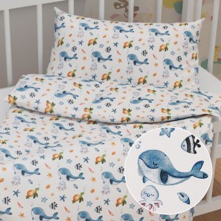 Detské bavlnené posteľné obliečky do postieľky Sandra SA-660 Modré veľryby a morské zvieratká na bielom - Biante.sk Detské bavlnené posteľné obliečky do postieľky Sandra SA-660 Modré veľryby a morské zvieratká na bielom - Biante.sk