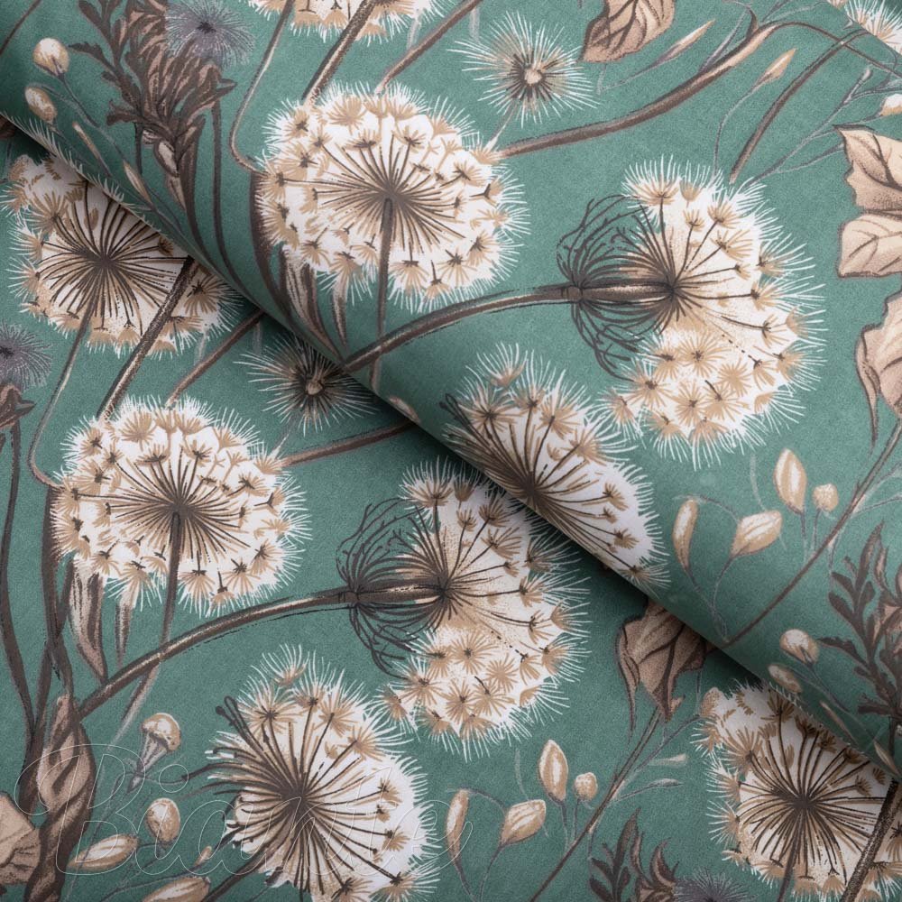 Bavlněná látka/plátno Sandra SA-716 Podzimní pampelišky na zeleném - šířka 160 cm - Biante.cz