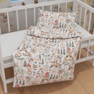 Dětské bavlněné povlečení do postýlky Sandra SA-709 Zimní pohádka zeleno-hnědá na bílém - detail 1 - Biante.cz Dětské bavlněné povlečení do postýlky Sandra SA-709 Zimní pohádka zeleno-hnědá na bílém - detail 1 - Biante.cz