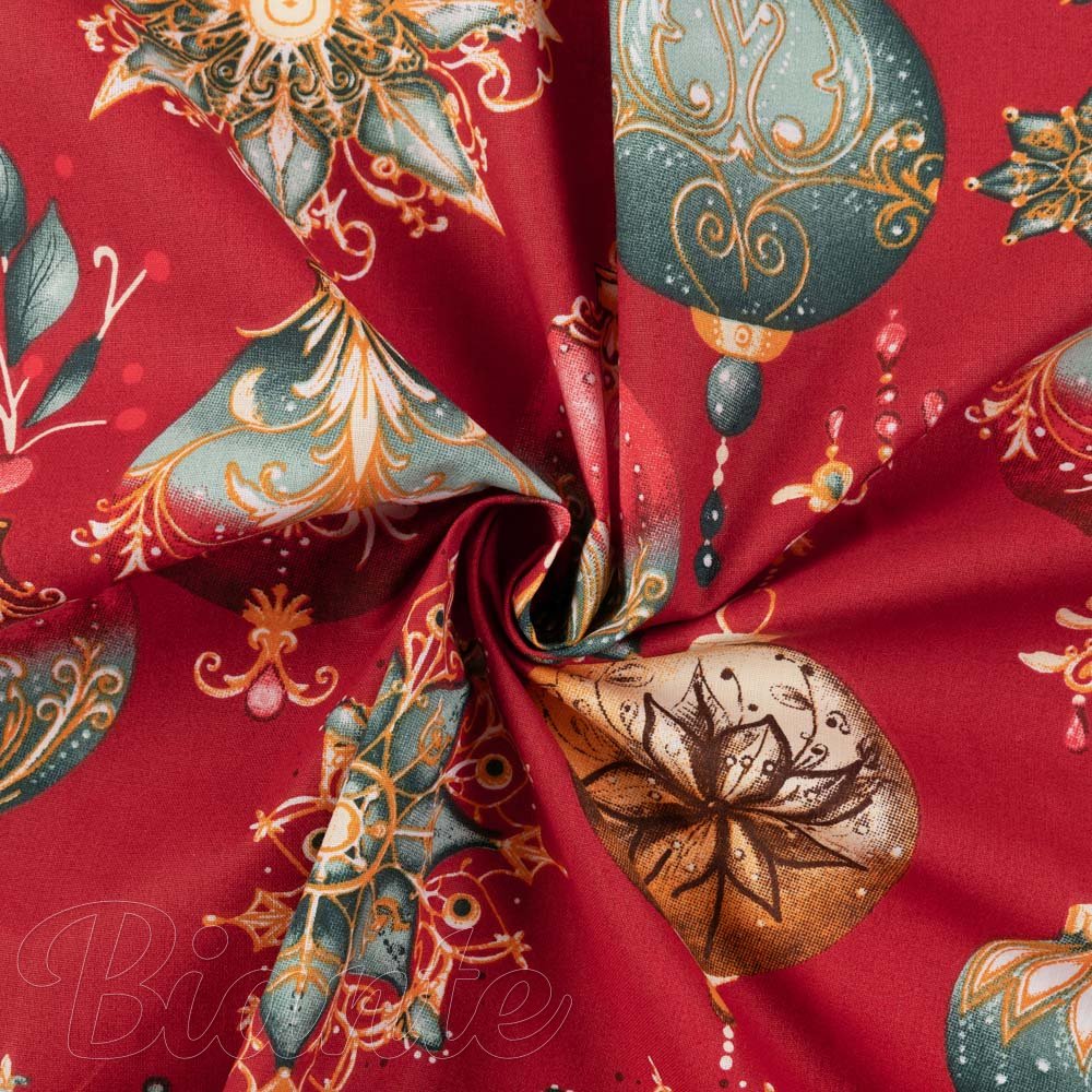 Bavlněná látka/plátno Sandra SA-528 Vánoční baňky na červeném - šířka 160 cm - detail 1 - Biante.cz