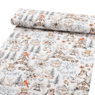 Bavlněná látka/plátno Sandra SA-708 Zimní pohádka modro-šedo-hnědá na bílém - šířka 160 cm - detail 1 - Biante.cz Bavlněná látka/plátno Sandra SA-708 Zimní pohádka modro-šedo-hnědá na bílém - šířka 160 cm - detail 1 - Biante.cz