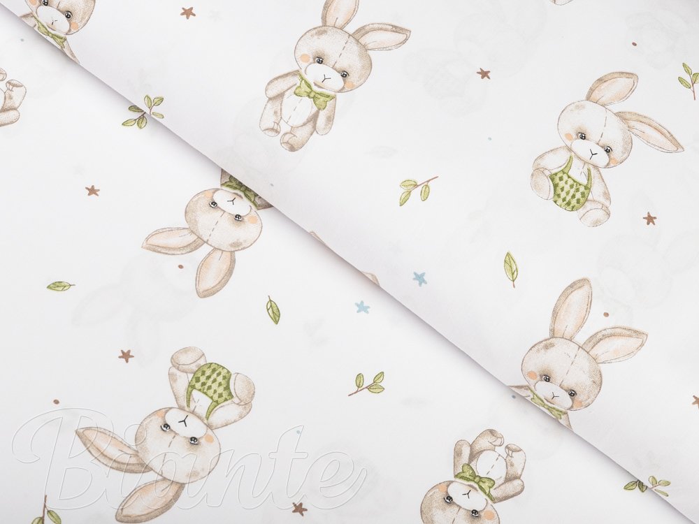 Dětská bavlněná látka/plátno Sandra SA-401 Zajíčci na bílém - šířka 160 cm - Biante.cz