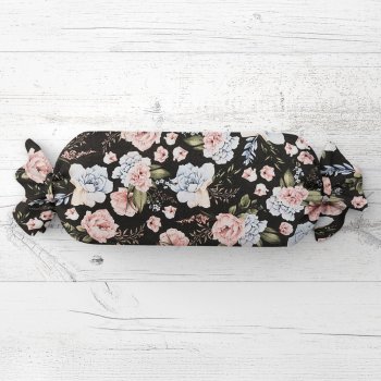 Polštář válec bonbon Sandra SA-449 Modro-růžové květiny na černém - Biante.cz