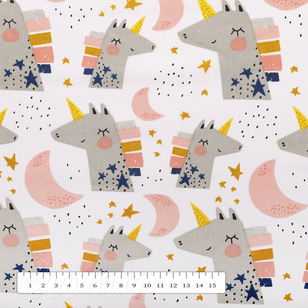 Dětská bavlněná látka/plátno Sandra SA-562 Spící jednorožci mezi hvězdičkami na bílém - šířka 160 cm - detail 3 - Biante.cz