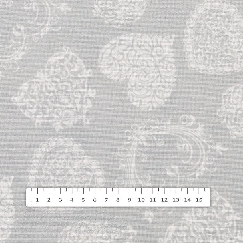 Dekorační látka PML-071 Srdce s ornamenty na šedém - šířka 150 cm - detail 5 - Biante.cz