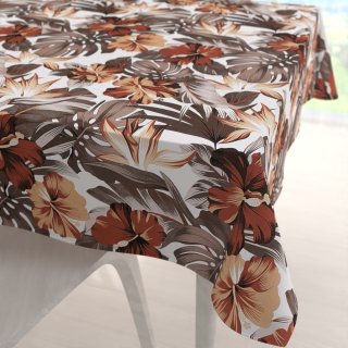 Bavlněný čtvercový ubrus Sandra SA-441 Hnědo-cihlové květy a listy monstery - Biante.cz