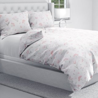 Bavlněné ložní povlečení Sandra SA-741 Růžové jarní květy na bílém - detail 1 - Biante.cz