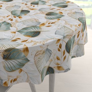 Velký dekorační kulatý ubrus Leona LN-174 Zelené listy na režném - Biante.cz Velký dekorační kulatý ubrus Leona LN-174 Zelené listy na režném - Biante.cz
