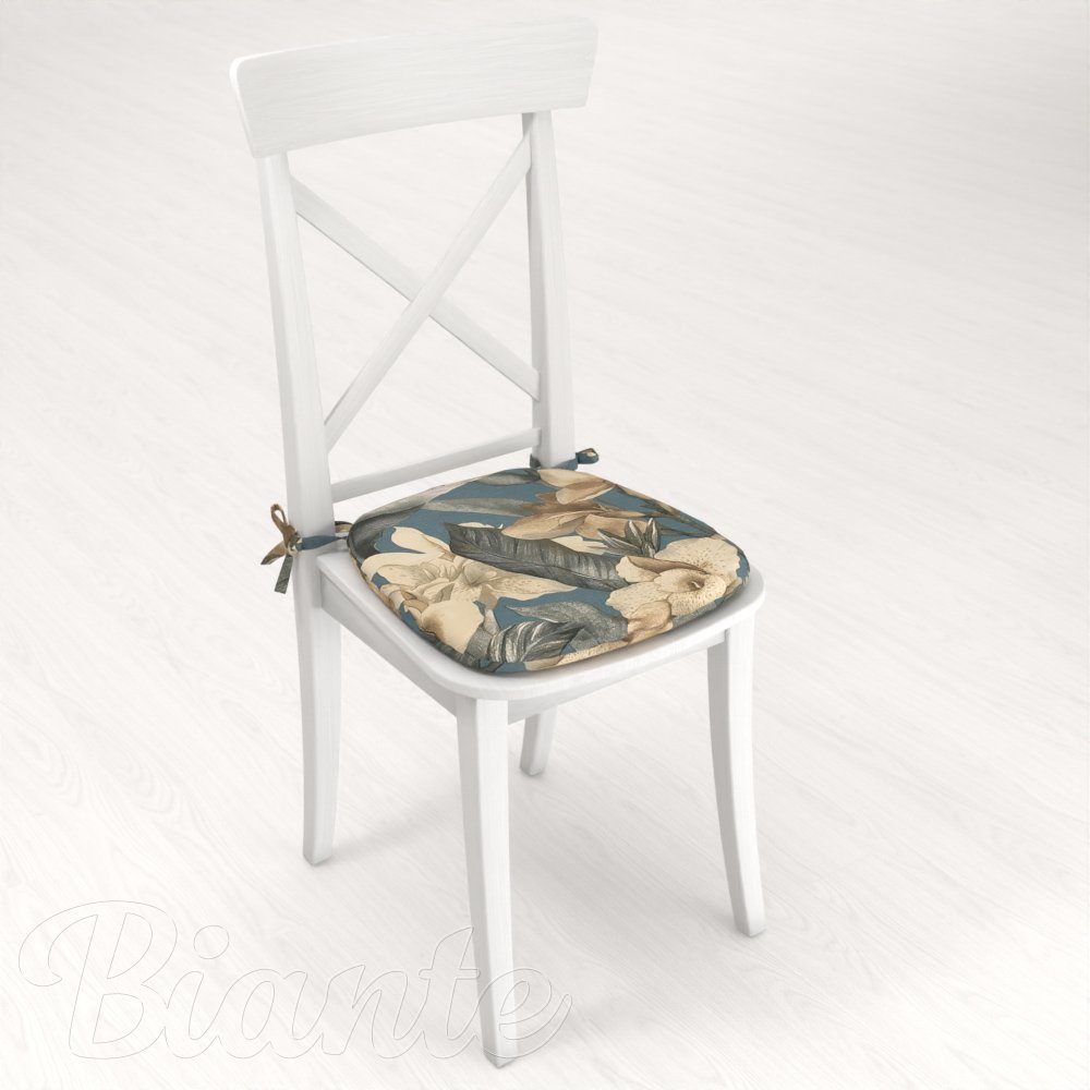 Oblý podsedák Porto PRT-005 Květy a listy na tmavě modrém - 39x37x3 cm - detail 2 - Biante.cz