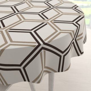 Bavlněný kulatý ubrus Sandra SA-558 Hnědé hexagony na krémovém - Biante.cz Bavlněný kulatý ubrus Sandra SA-558 Hnědé hexagony na krémovém - Biante.cz