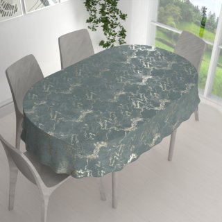 Sametový oválný ubrus Isabela IBL-020 Zlatý/kouřový mramor na světle modrošedém - detail 1 - Biante.cz