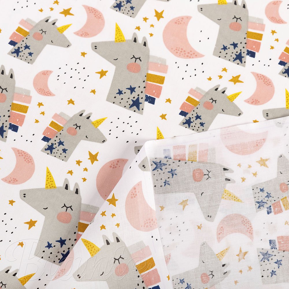Detská bavlnená látka/plátno Sandra SA-562 Spiace jednorožce medzi hviezdičkami na bielom - šírka 160 cm - detail 4 - Biante.sk