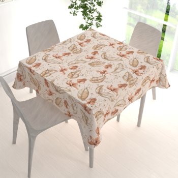 Bavlněný čtvercový ubrus Sandra SA-786 Hnědorůžové rostliny na světle béžovém - detail 1 - Biante.cz