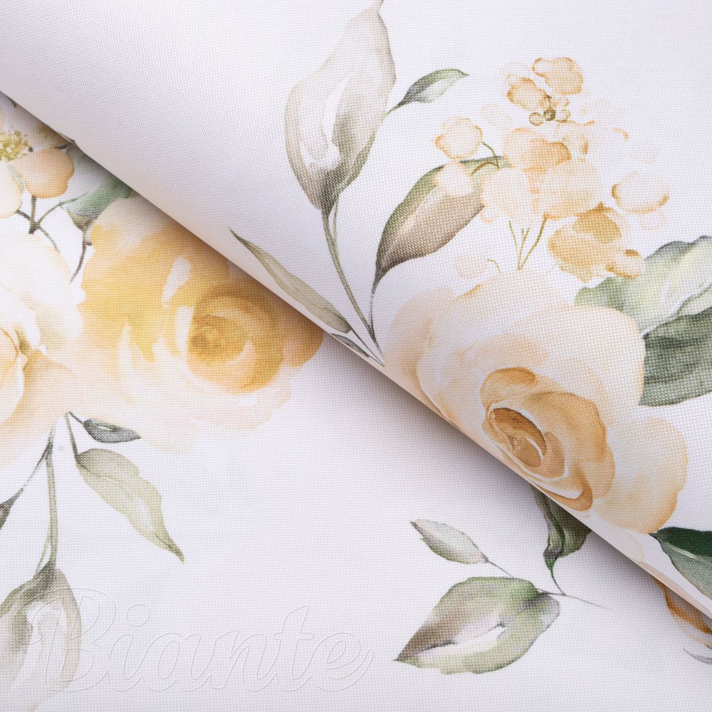 Teflonová látka na ubrusy TF-043 Žluté růže na bílém - šířka 150 cm - Biante.cz