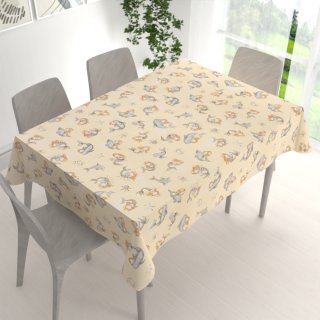 Dětský bavlněný obdélníkový ubrus Sandra SA-670 Šedo-hnědé mořské panny s delfíny na žlutobéžovém - detail 1 - Biante.cz