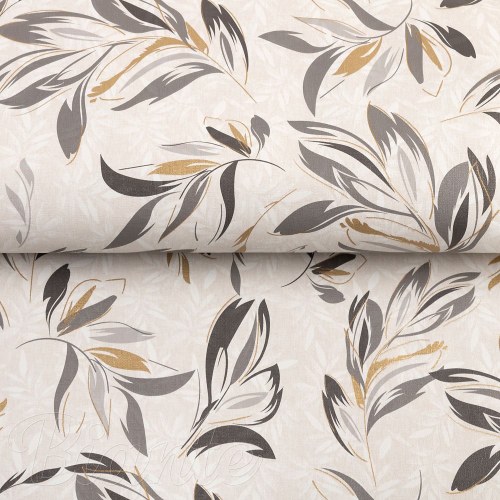 PVC obrus Sivo-zlaté abstraktné listy na svetlo béžovom PV-209 - metráž š. 140 cm - detail 1 - Biante.sk