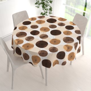 Bavlněný kulatý ubrus Sandra SA-488 Hnědo-béžové designové pampelišky - detail 1 - Biante.cz