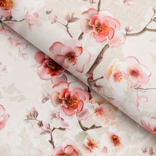 PVC ubrus Růžové květy sakury na režném PV-205 - metráž š. 140 cm - Biante.cz