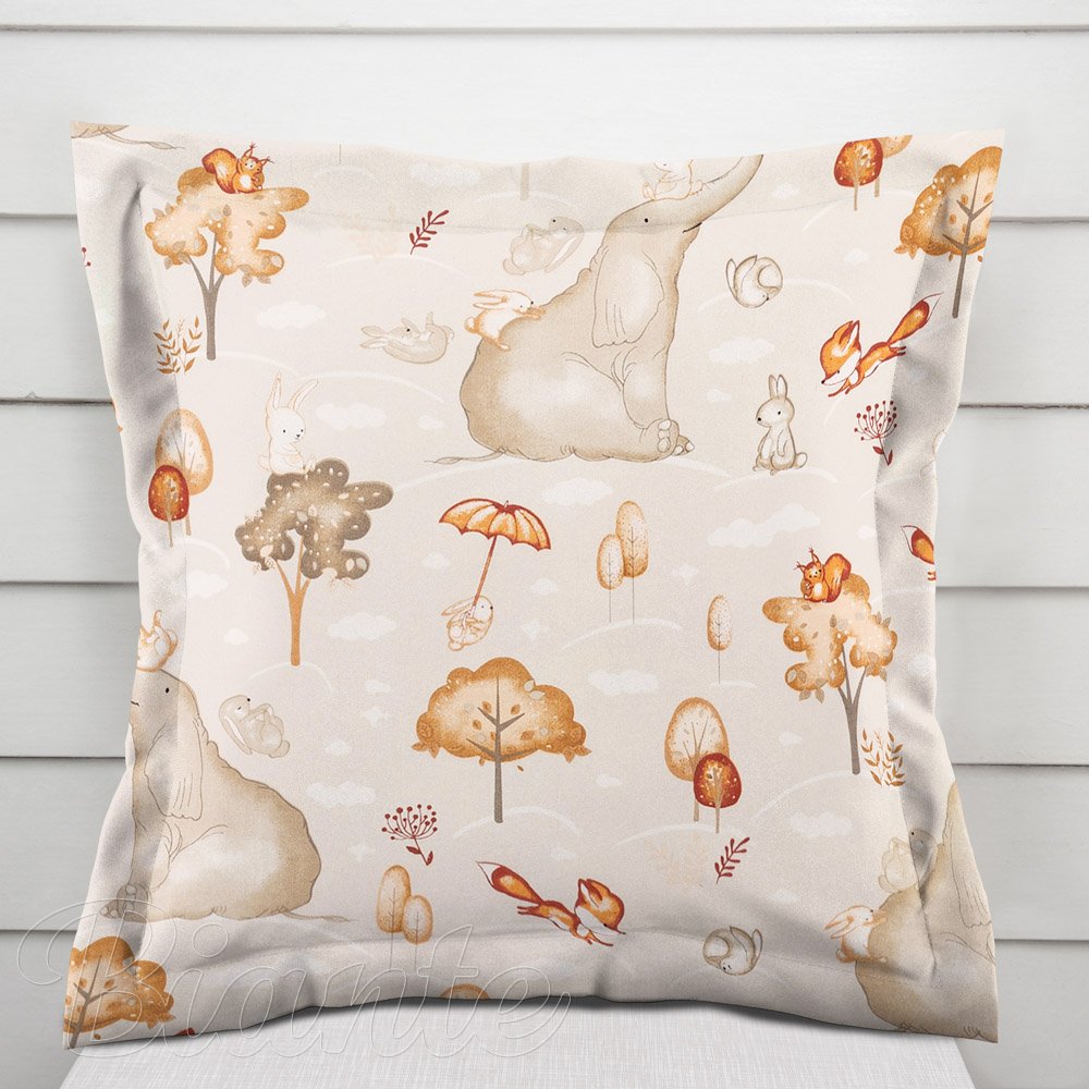 Dětský bavlněný povlak na polštář s lemem Sandra SA-692 Slon a jeho kamarádi na světle šedobéžovém - Biante.cz