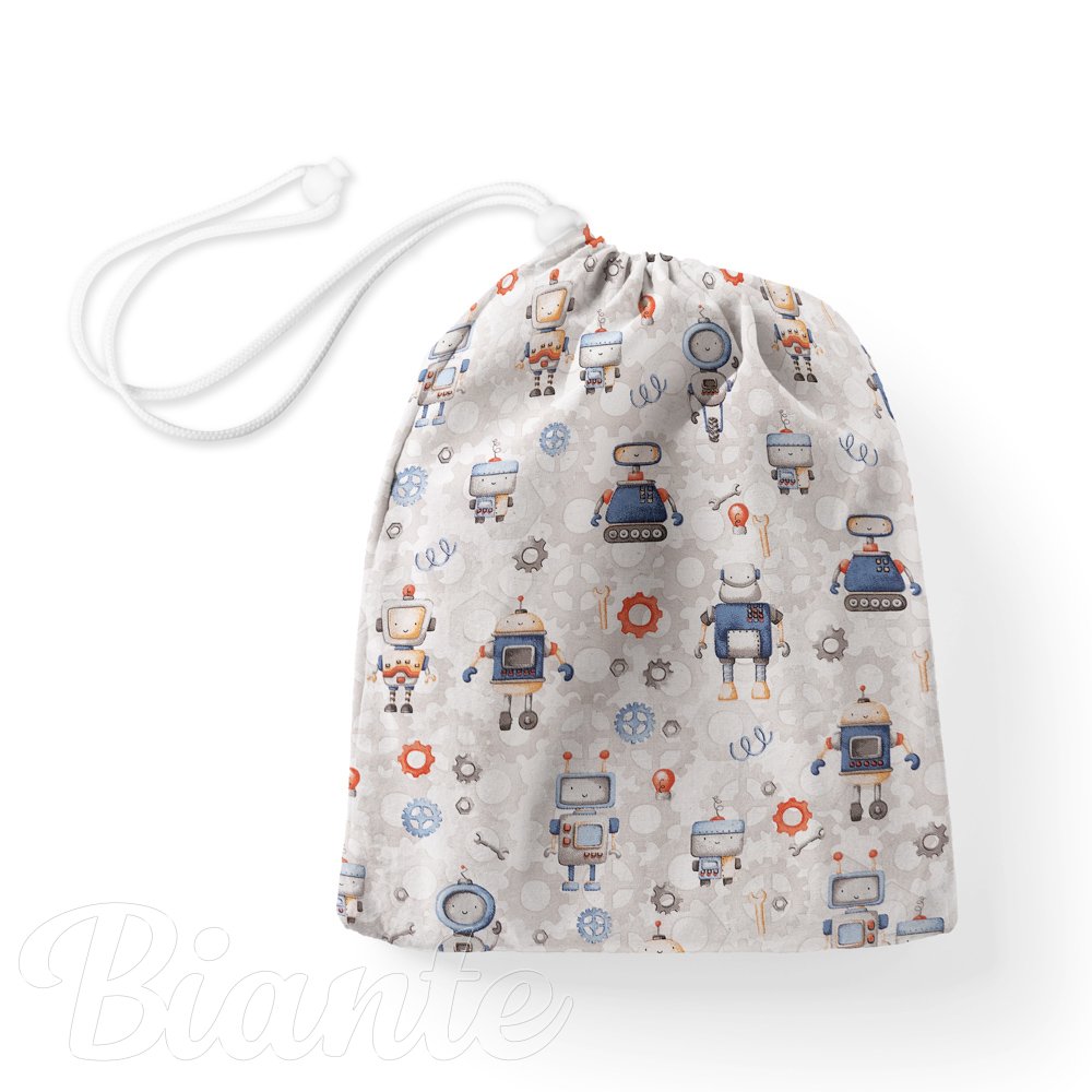 Bavlněný pytlík/sáček na přezůvky Sandra SA-584 Svět robotů na šedo-bílém - Biante.cz