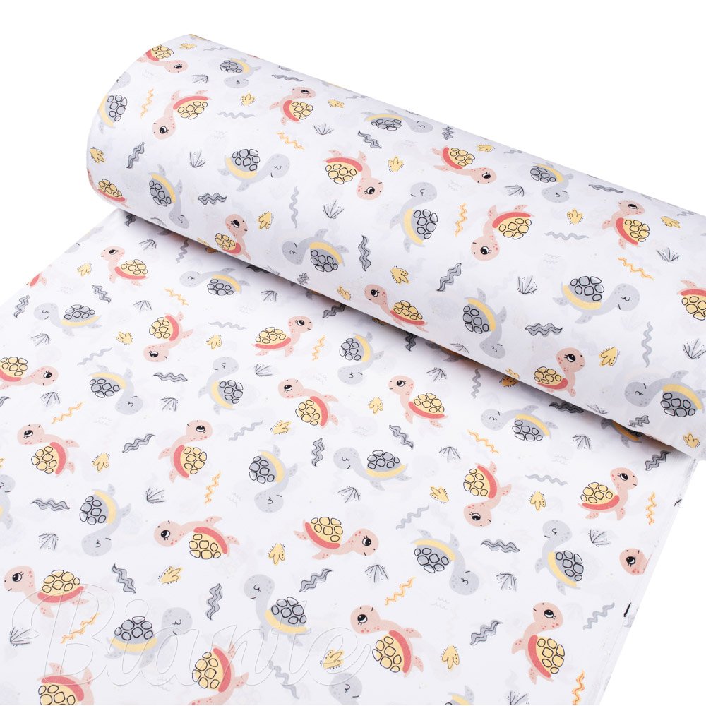 Dětská bavlněná látka/plátno Sandra SA-373 Veselé želvičky na bílém - šířka 160 cm - detail 1 - Biante.cz