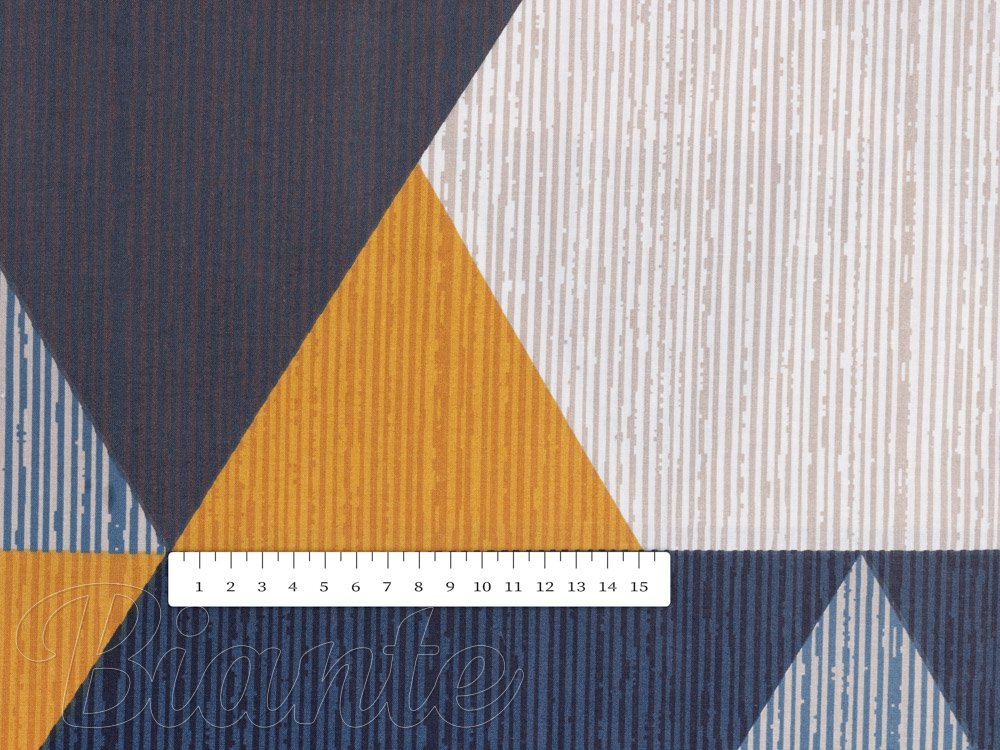 Bavlněná látka/plátno Sandra SA-390 Modro-béžovo-oranžové trojúhelníky - šířka 160 cm - detail 3 - Biante.cz