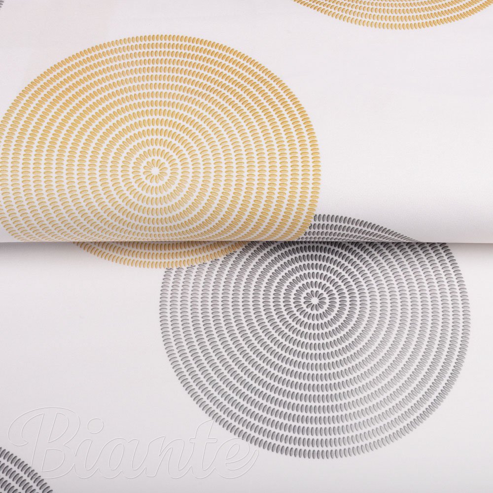Sametová látka Tamara TMR-023 Žluté a šedé designové kruhy na smetanovém - šířka 150 cm - detail 3 - Biante.cz