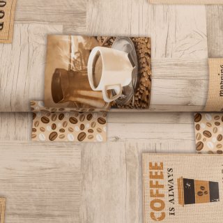 PVC obrus Káva na svetlo hnedom drevodekore PV-200 - metráž š. 140 cm - detail 2 - Biante.sk