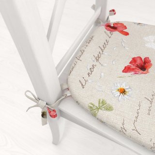 Oblý podsedák Porto PRT-022 Vlčí máky a kopretiny na režném - 39x37x3 cm - detail 1 - Biante.cz