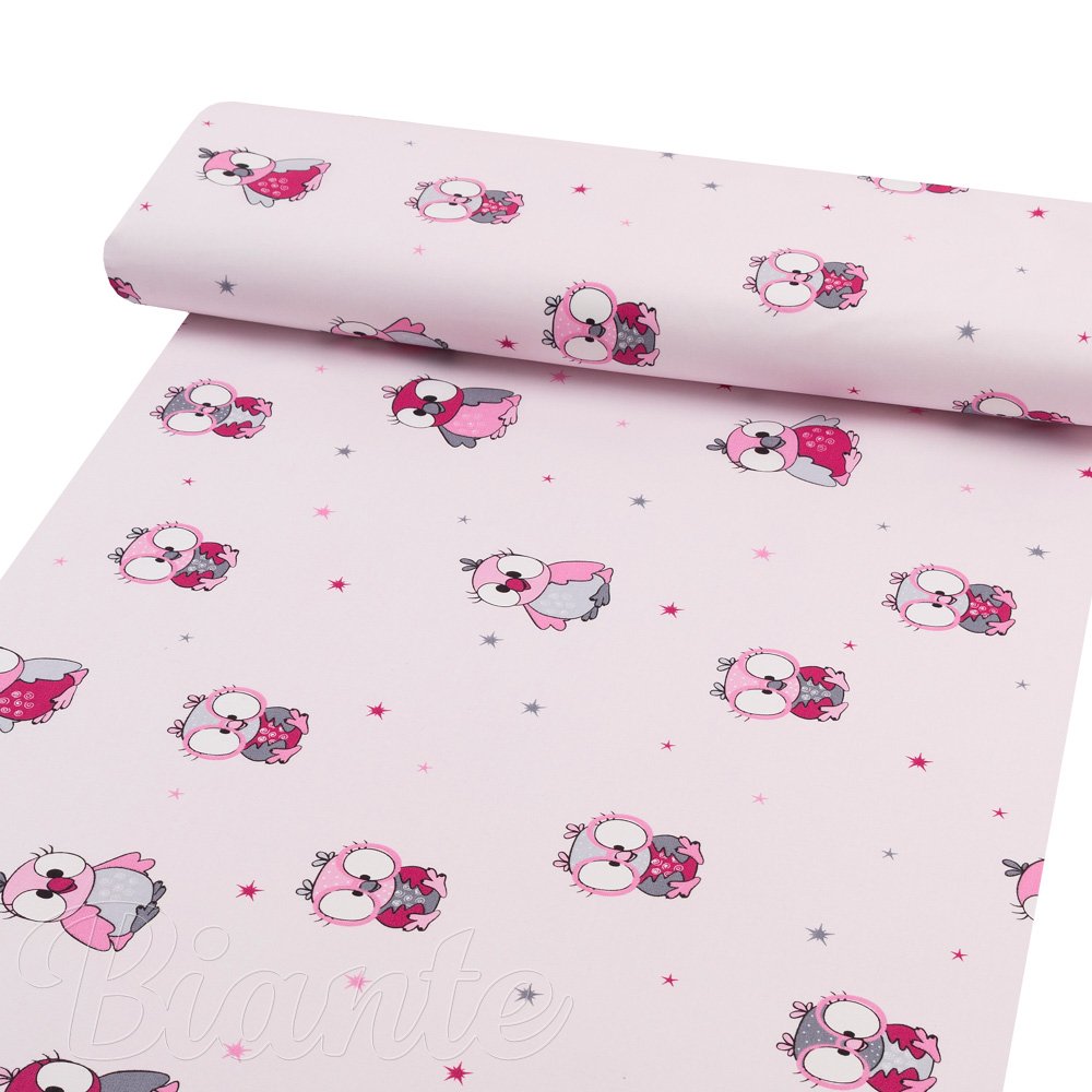 Dětská bavlněná látka/plátno Sandra SA-726 Růžové sovičky na bledě růžovém - šířka 160 cm - detail 1 - Biante.cz