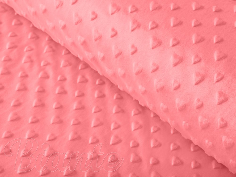 Dětská látka Minky 3D srdíčka MKS-008 Světle korálová - šířka 150 cm - Biante.cz