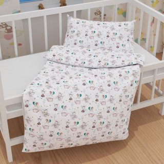 Dětské bavlněné povlečení do postýlky Sandra SA-372 Myšky a konvičky na bílém - detail 1 - Biante.cz