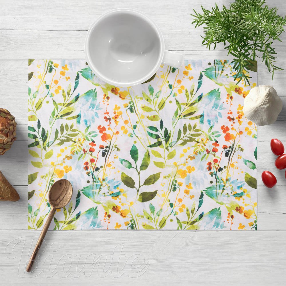 Dekoračné prestieranie na stôl PML-066 Zelené popínavé lístky na bielom - Biante.sk