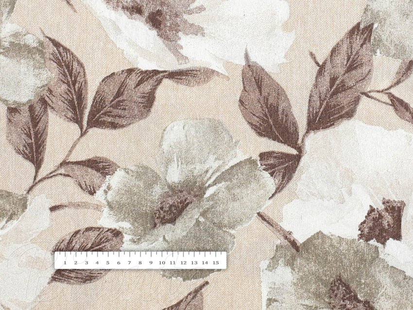 Dekorační látka Porto PRT-011 Hnědo-bílé květy na béžovém - šířka 140 cm - detail 5 - Biante.cz