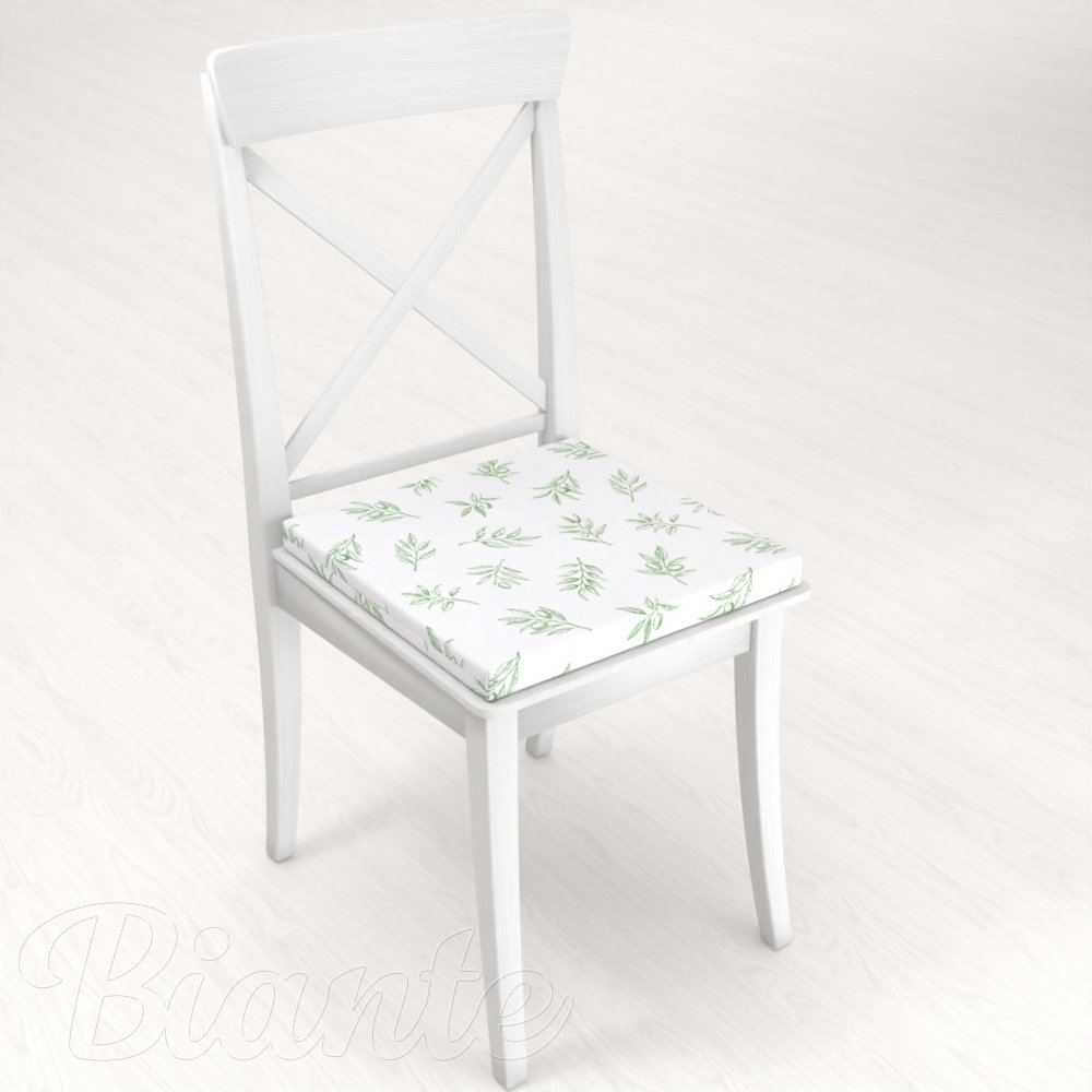 Teflónový štvorcový podsedák TF-113 Zelené olivové vetvičky na bielom - 38x38x3 cm - detail 1 - Biante.sk