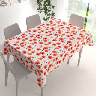 Teflonový obdélníkový ubrus TF-133 Červenooranžové vlčí máky na bílém - detail 1 - Biante.cz