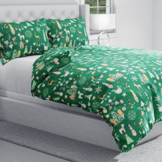 Vánoční bavlněné ložní povlečení Sandra SA-508 Vánoční skřítci a ozdoby na zeleném - detail 1 - Biante.cz Vánoční bavlněné ložní povlečení Sandra SA-508 Vánoční skřítci a ozdoby na zeleném - detail 1 - Biante.cz
