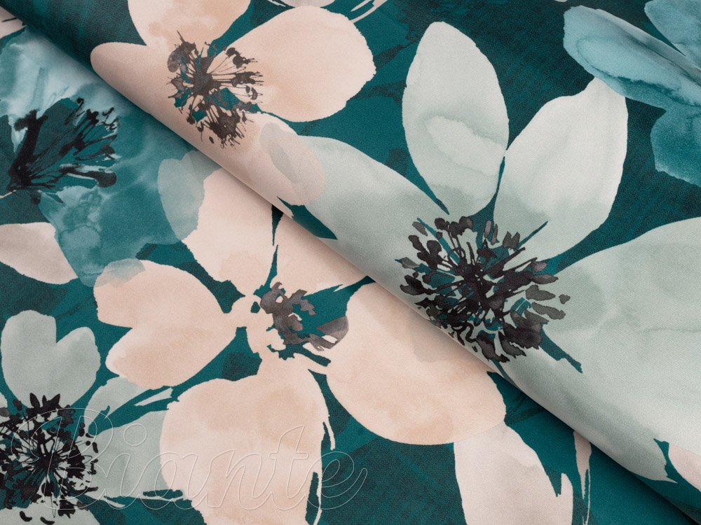 Sametová látka Tamara TMR-027 Velké květy na tmavě zeleném - šířka 150 cm - Biante.cz