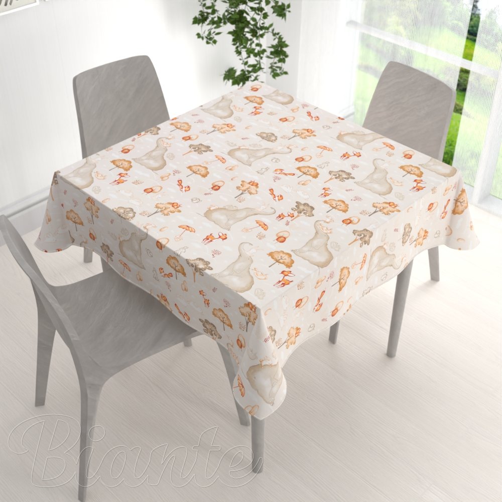 Dětský bavlněný čtvercový ubrus Sandra SA-692 Slon a jeho kamarádi na světle šedobéžovém - detail 1 - Biante.cz