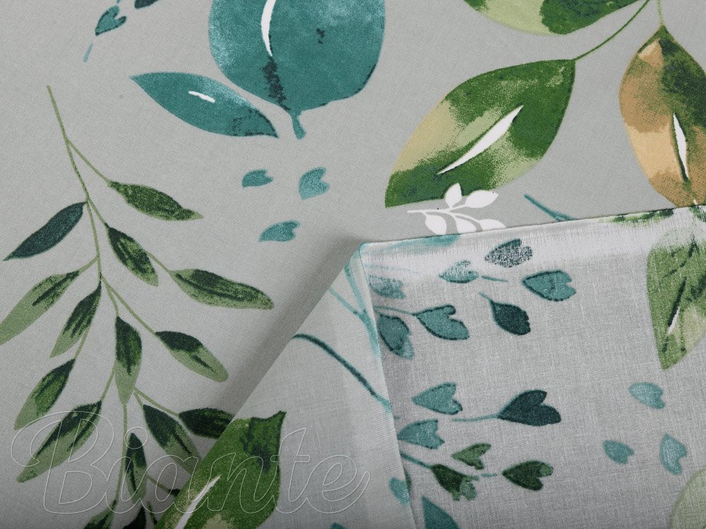 Bavlněná látka/plátno Sandra SA-430 Modro-zelené listy na šedém - šířka 160 cm - detail 4 - Biante.cz