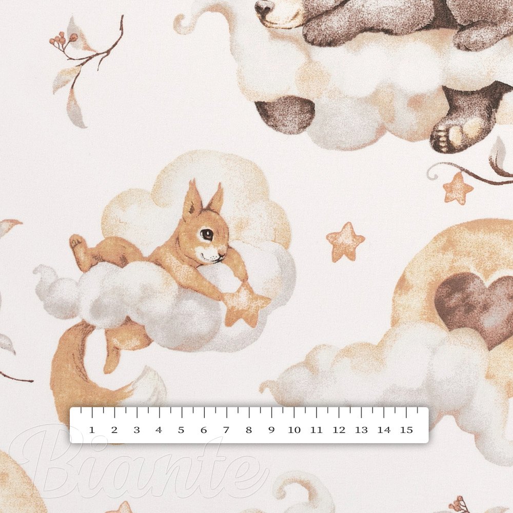 Dětská bavlněná látka/plátno Sandra SA-456 Medvídci zajíčci a veverky v oblacích na bílém - šířka 160 cm - detail 3 - Biante.cz