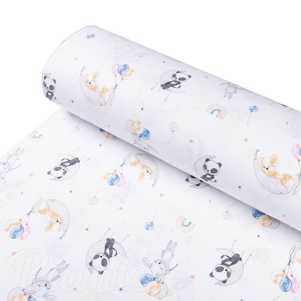 Dětská bavlněná látka/plátno Sandra SA-374 Pandy lišky a zajíčci s balónky - šířka 160 cm - detail 1 - Biante.cz