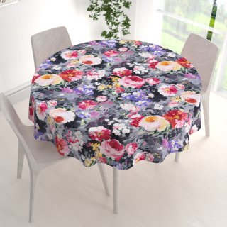 Dekorační kulatý ubrus PM-020 Malované květy na šedém - detail 1 - Biante.cz